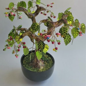 Bonsai with leaves, artificial bonsai, (pearl tree/pearl bonsai/decoration/gypsum/wire/artificial leaf tree gift idea)