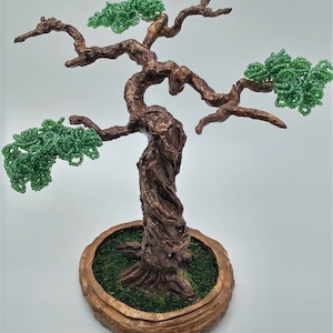 Handmade Green Bonsai | Artificial Mini Tree | Beaded Tree Sculpture made of Wire & Plaster | Zen Decoration | Unique Home Decor Gift