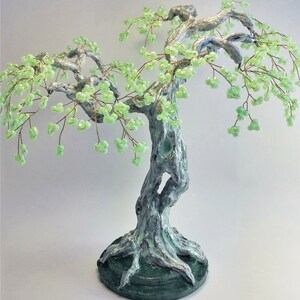 Handmade Silver Bonsai | Artificial Mini Tree | Beaded Tree Sculpture made of Wire & Plaster | Zen Decoration | Unique Home Decor Gift