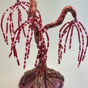 Handmade Bonsai Willow | Artificial Mini Tree | Beaded Tree Sculpture made of Wire & Plaster | Zen Decoration | Unique Home Decor Gift