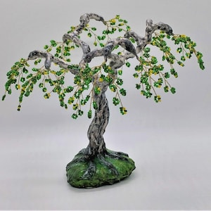 Handmade Birch Bonsai | Artificial Mini Tree | Beaded Tree Sculpture made of Wire & Plaster | Zen Decoration | Unique Home Decor Gift