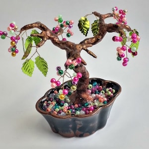 Bonsai with leaves, artificial bonsai, (pearl tree/pearl bonsai/decoration/gypsum/wire/artificial leaf tree gift idea)