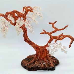 Handmade Terracotta Bonsai | Artificial Mini Tree | Beaded Tree Sculpture made of Wire & Plaster | Zen Decoration | Unique Home Decor Gift