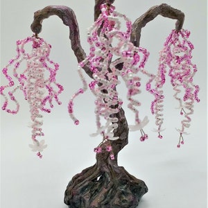 Handmade Willow Bonsai | Artificial Mini Tree | Beaded Tree Sculpture made of Wire & Plaster | Zen Decoration | Unique Home Decor Gift