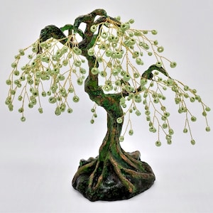 Green Bonsai | Artificial Mini Tree | Beaded Tree Sculpture made of Wire & Plaster | Zen Decoration | Unique Home Decor Gift