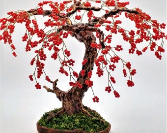 Mountain ash, artificial bonsai, bonsai made of pearls (pearl tree/pearl bonsai/decoration/gypsum/wire/artificial leaves tree gift idea)