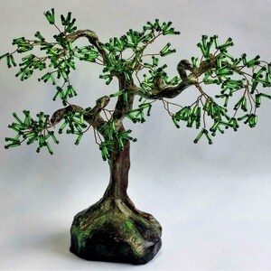 Handmade Bonsai Pine | Artificial Mini Tree | Beaded Tree Sculpture made of Wire & Plaster | Zen Decoration | Unique Home Decor Gift