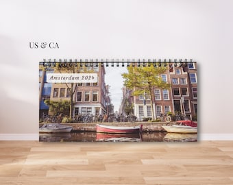 US/CA Amsterdam calendar 2024, Netherlands calendar, birthday calendar, table calendar, Dutch desk calendar, 2024 planner, Amsterdam print