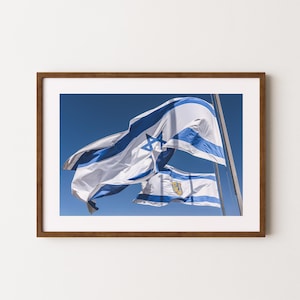 Israel Flag Art Print | Jerusalem Wall Art | Israeli Patriotic Decor | Jewish Home Gift | Holy Land Poster | Israeli Flag Photography