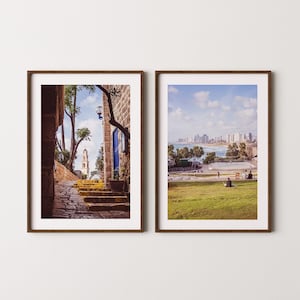 Tel Aviv Print Set of 2 | Israel Poster | St. Peter’s Church Jaffa & Tel Aviv Beach View | Christian Wall Art | Jewish Travel Photography