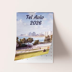 Calendario de pared de Tel Aviv 2026 / Calendario de Israel / Calendario de cumpleaños / Regalo de cumpleaños / Planificador 2026 / Impresión de Tel Aviv / Impresión de Israel / Bellas Artes