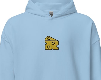 Cheese Embroidered Hoodie Gift, Unisex Handmade Long Sleeve Hoody - 10 Colour Choice