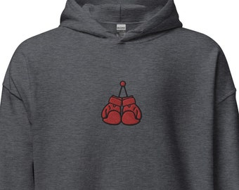 Boxing Gloves Embroidered Hoodie Gift, Unisex Handmade Long Sleeve Hoody - Available in 11 Colours