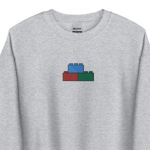 Building Blocks Large Embroidered Sweatshirt Gift, Unisex Crewneck Sweater - Building Bricks Themed Gift