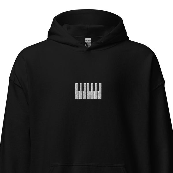 Piano Keys Keyboard Embroidered Hoodie Gift, Unisex Handmade Long Sleeve Hoody - 10 Colour Choice