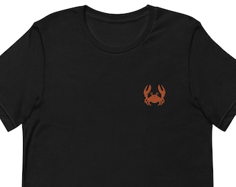 Crab Embroidered T-Shirt Gift, Unisex Premium Short Sleeve Shirt - 10 Colour Choice