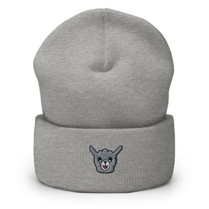 Alpaca Embroidered Beanie, Handmade Cuffed Knit Unisex Slouchy Adult Winter Hat Cap, Animal Themed Gift