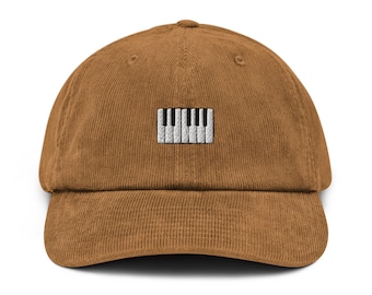 Piano Keys Keyboard Corduroy Hat Embroidered Unisex Corduroy Dad Cap, Handmade Adjustable Cap, Gift, 4 Colour Choice