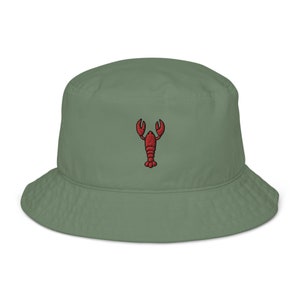 Lobster Organic Bucket Hat, Embroidered Unisex Hat, Handmade Gift, 5 Colour Choice