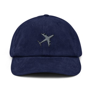 Aeroplane Corduroy Hat, Embroidered Unisex Corduroy Dad Cap, Handmade Adjustable Cap, Plane Themed Gift