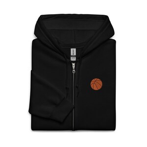 Basketball Embroidered Zip Hoodie Gift, Unisex Handmade Long Sleeve Zip Hoody - 7 Colour Choice