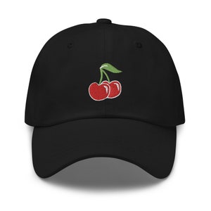 Cherries Dad Hat Embroidered Unisex Cap, Handmade Adjustable Baseball Cap, Cherry Gift