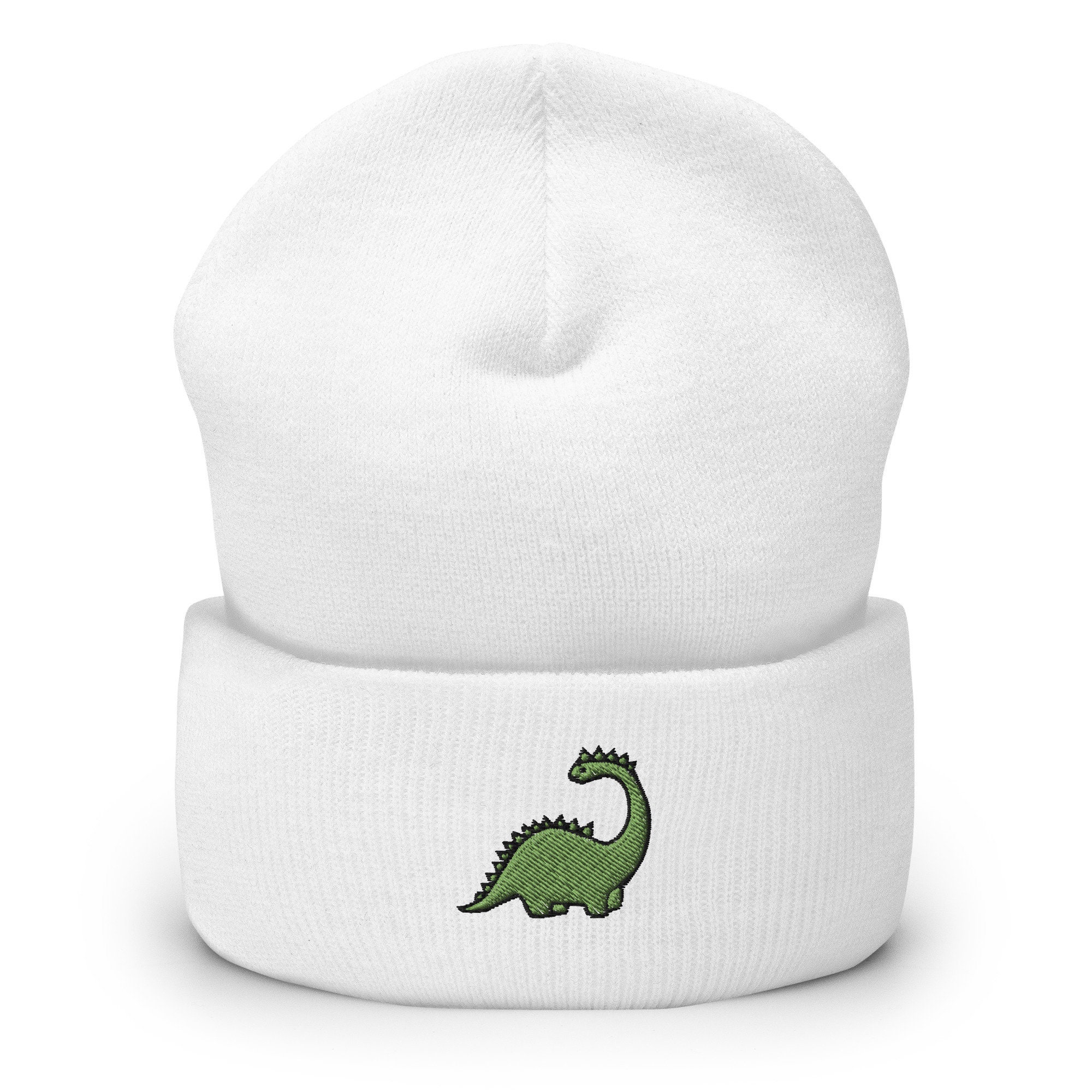 恐竜刺繍ビーニー、ハンドメイドカフスニットユニセックス大人用冬帽子