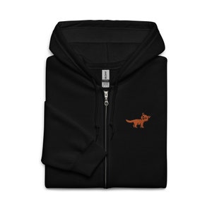Ginger Cat Embroidered Zip Hoodie Gift, Unisex Handmade Long Sleeve Zip Hoody - Gift, 7 Colour Choice
