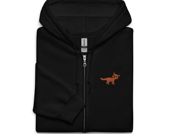 [COMPAGNO]★Enjoy CAT EMBROIDERED HOOD ZIP UP Ginger Cat Embroidered Zip Hoodie Gift, Unisex Handmade Long