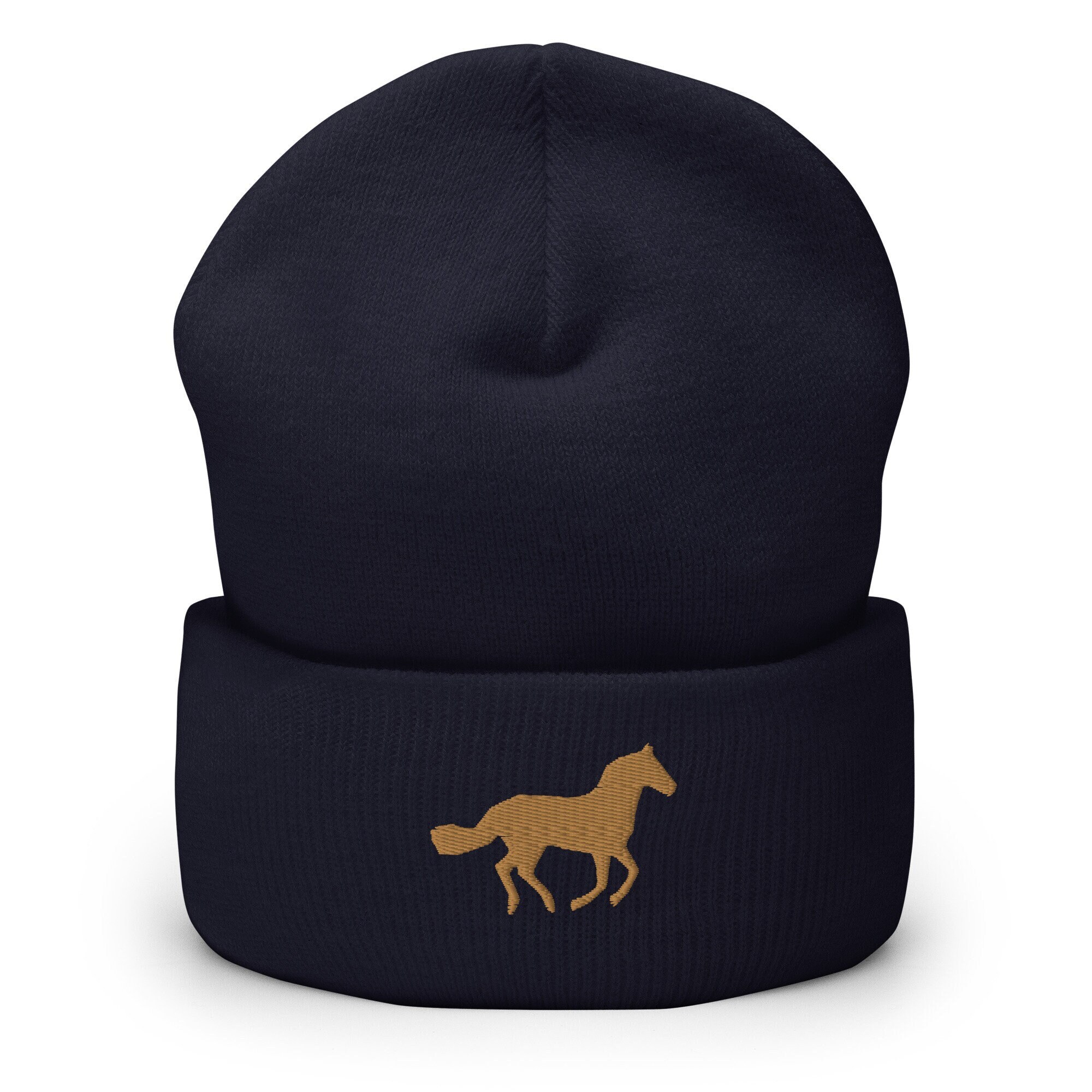 帽子 MAISON SPECIAL Horse Beanie Horse Embroidered Beanie, Handmade Cuffed Knit Unisex Slouchy