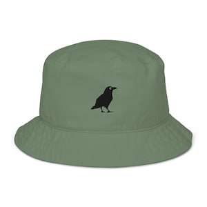 Crow Organic Bucket Hat, Embroidered Unisex Hat, Handmade Gift, 4 Colour Choice
