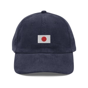 Japan Flag Vintage Corduroy Cap Embroidered Handmade Adjustable Cap, Gift, 5 Colour Choice