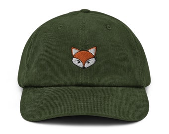 Fox Corduroy Hat Brodé Unisexe Corduroy Dad Cap, Casquette réglable faite à la main, Cadeau, 4 couleurs au choix