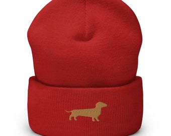 Dackel Hund Bestickte Mütze, Handgefertigte Manschette Stricken Unisex Slouchy Erwachsene Winter Mütze Mütze, Dackel Geschenk