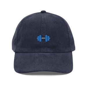 Gorra de pana vintage con mancuernas, bordada a mano, ajustable, regalo, 5 colores a elegir