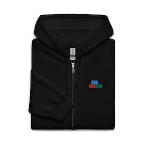 Building Blocks Embroidered Zip Hoodie Gift, Unisex Handmade Long Sleeve Zip Hoody - 7 Colour Choice