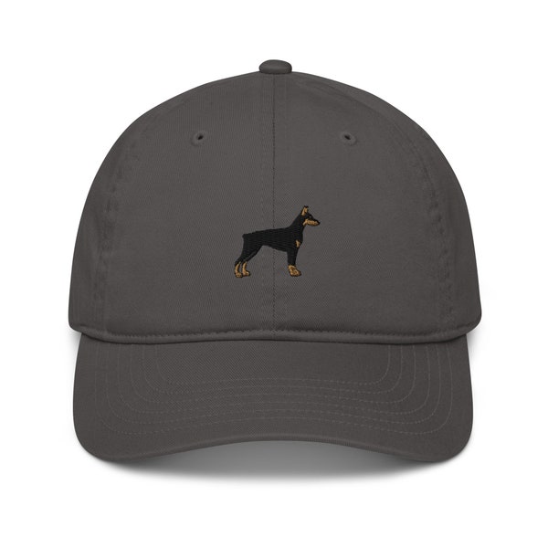 Doberman Pinscher Dog Organic Dad Hat, Embroidered Unisex Cap, Handmade Adjustable Baseball Cap, Dog Themed Gift