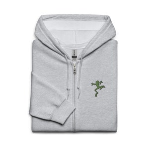 Green Frog Embroidered Zip Hoodie Gift, Unisex Handmade Long Sleeve Zip Hoody - 7 Colour Choice