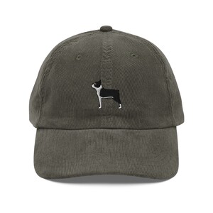 Boston Terrier Dog Vintage Corduroy Cap Embroidered Handmade Adjustable Cap, Gift, 3 Colour Choice