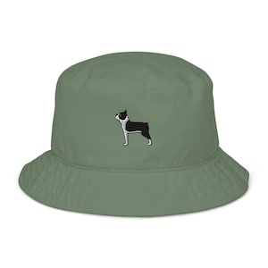Boston Terrier Dog Organic Bucket Hat, Embroidered Unisex Hat, Handmade Gift, 4 Colour Choice
