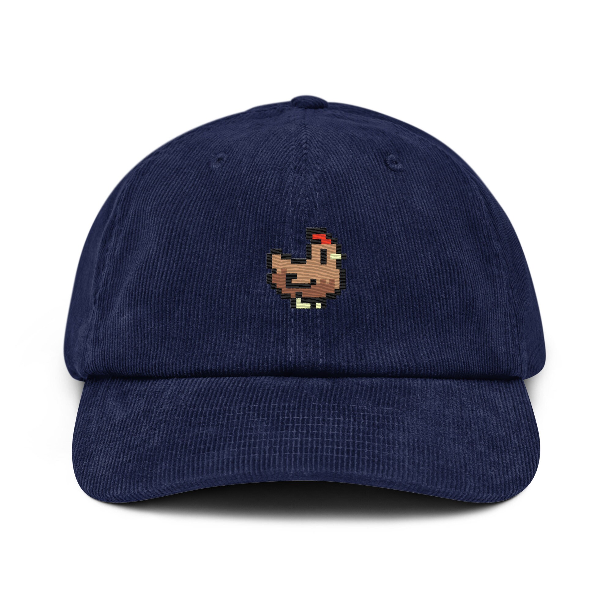 Chicken Pixel Art Corduroy Hat, Embroidered Unisex Corduroy Dad Cap, Handmade Adjustable Cap, Gift, 4 Colour Choice