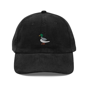 Mallard Duck Vintage Corduroy Cap Embroidered Unisex Handmade Adjustable Cap, Gift, 5 Colour Choice
