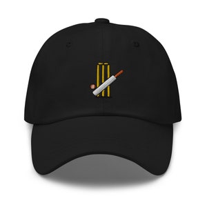 Cricket Bat Dad Hat Embroidered Unisex Cap, Handmade Adjustable Baseball Cap, Cricket Gift