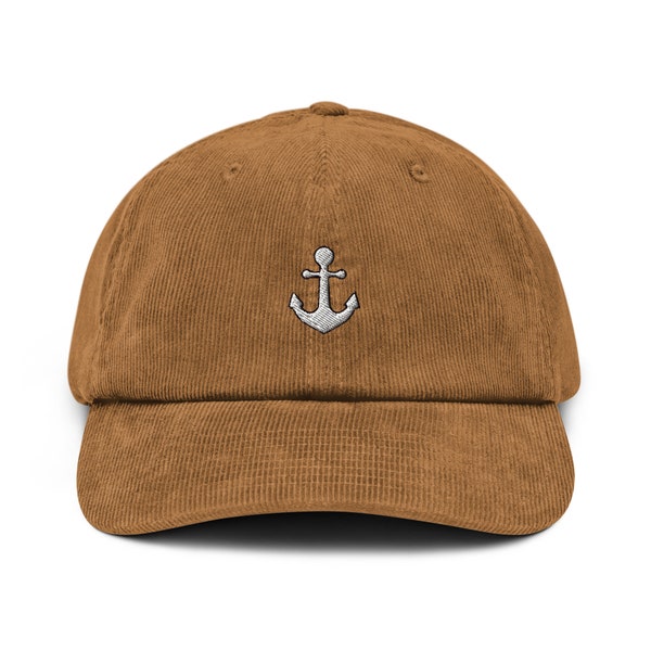 Boat Anchor Corduroy Hat Embroidered Unisex Corduroy Dad Cap, Handmade Adjustable Cap, Nautical Gift, 4 Colour Choice
