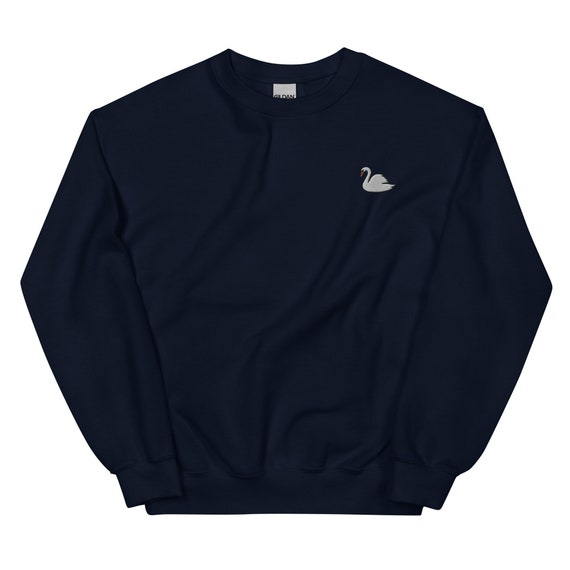 Swan Embroidered Sweatshirt Gift, Unisex Crewneck Sweater, Handmade Long Sleeve Sweater - 10 Colour Choice