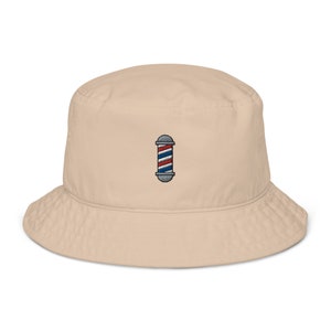 Barbers Pole Organic Bucket Hat, Embroidered Unisex Hat, Handmade Gift, 5 Colour Choice