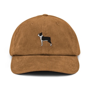 Boston Terrier Dog Corduroy Hat, Embroidered Unisex Corduroy Dad Cap, Handmade Adjustable Cap, Gift