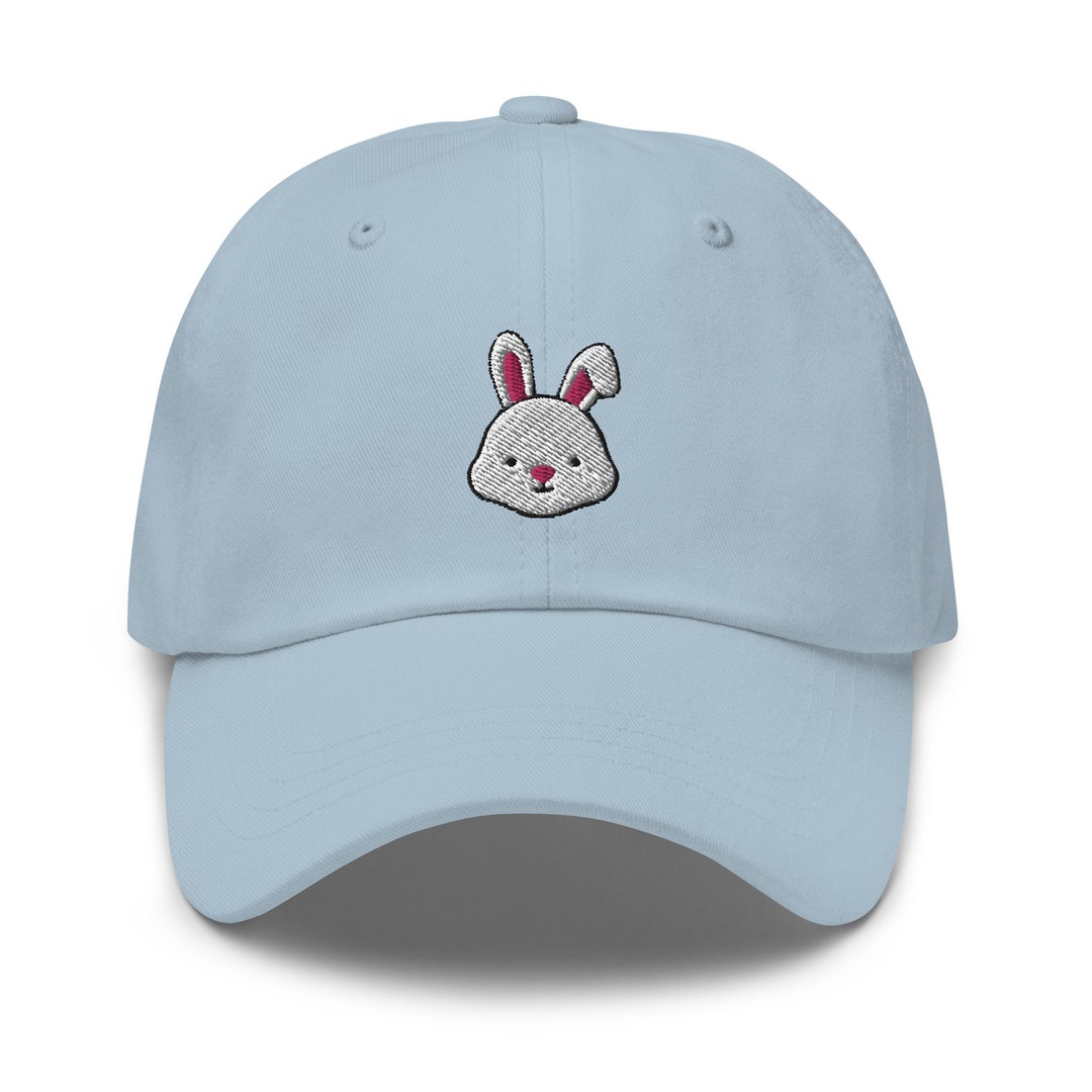 White Bunny Rabbit Dad Hat Embroidered Unisex Cap, Handmade