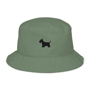 Scottish Terrier Dog Organic Bucket Hat, Embroidered Unisex Hat, Handmade Gift, 4 Colour Choice