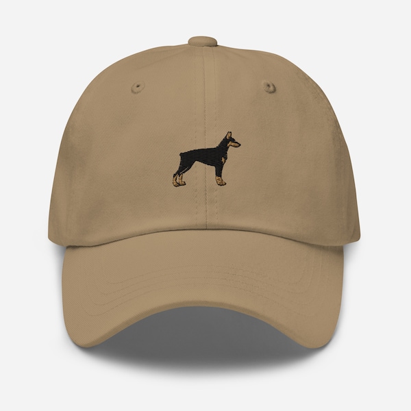 Doberman Pinscher Dog Dad Hat Embroidered Unisex Cap, Handmade Adjustable Baseball Cap, Dog Themed Gift